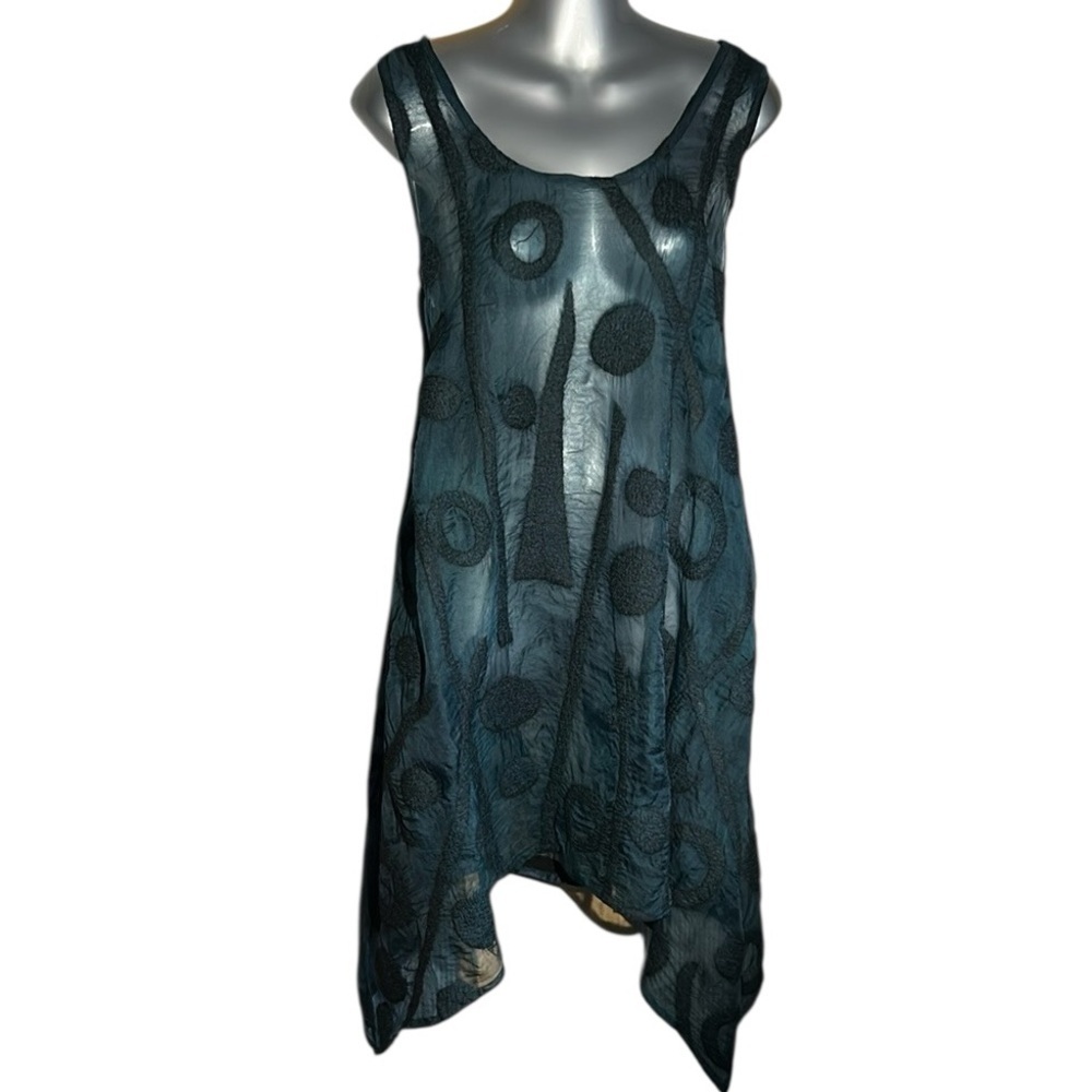 Sleeveless Teal Mesh Overlay Tunic Dress
